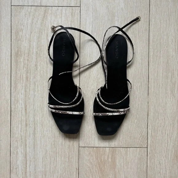 Mango White and Gray Snakeskin Sandals Elegant Strappy Design - Picture 2 of 5